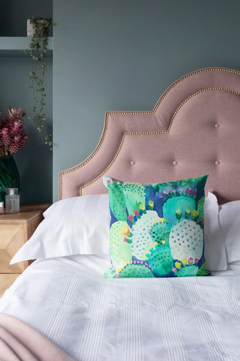 Pink bed top throw and cushions